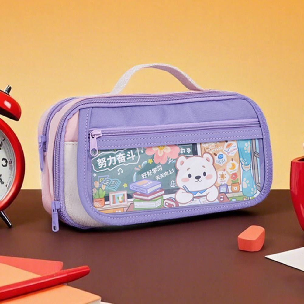 Bear Pencil Storage Bag Large Capacity Pen Organizer Pouch Trendy Zipper Stationery Bag  Student