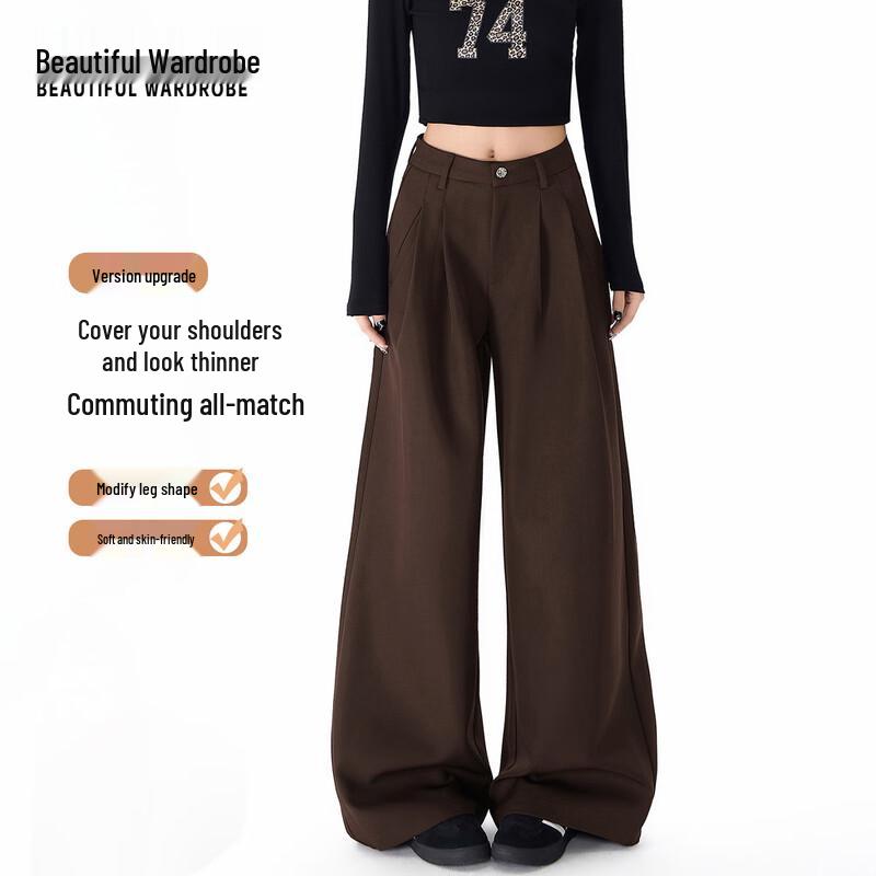 Beautiful Wardrobe Women s High-Waist Loose Fit Straight Wide-Leg Casual Pants S