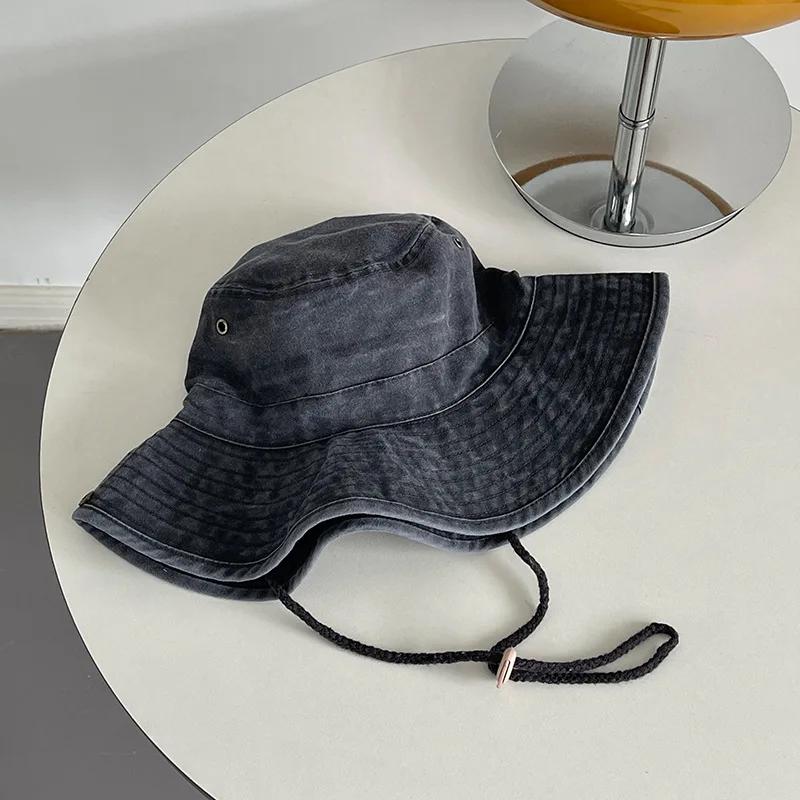 2025 Blue Cowboy Hiking Bucket Hats with String Men Denim Beach Sun Hat for Women Outdoor Couple Bob Panama Summer Fisherman Cap