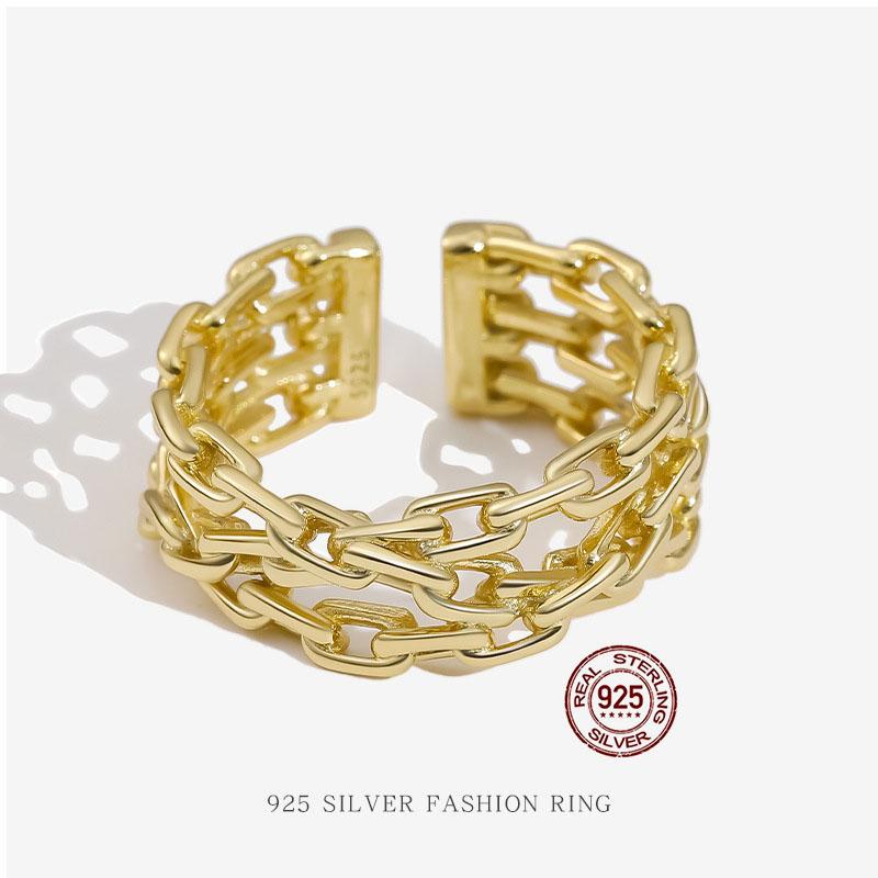 

Euramerican Ornament S925 Кольцо из стерлингового серебра Женский Простой Дизайн Двухслойная Обмотка Цепочка Открывающее Кольцо