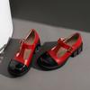 Women Patent PU Leather Two Tone Mary Jane Shoes T Strap Chunky Heels Goth Pumps Kawaii Girls Platform Ladies