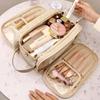 Multifunctional Makeup Bag For Women Pu Leather Large Capacity Portable Double Zipper Travel Makeup Brush Toiletries Storage Bag