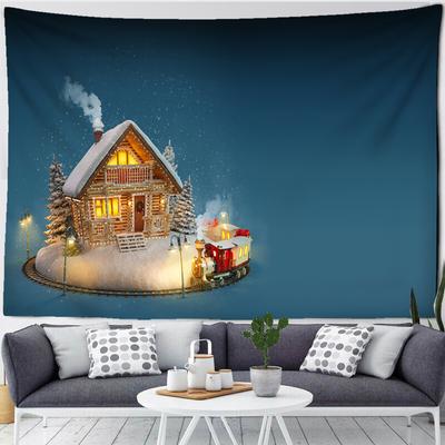 Vánoční Starry Sky Chata Tapiserie Kreslený Vánoční dárek Závěs na stěnu RoztomilýLyžování Starý muž HomeDekor na pozadí