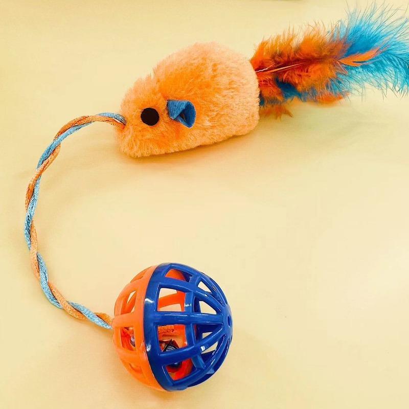 1pc Cat Toys Plush Mouse Cat Teasing Toy Balls Plastic Bells Pets Squeaky Toys Training Pet Interactive Toys Cat Supplies