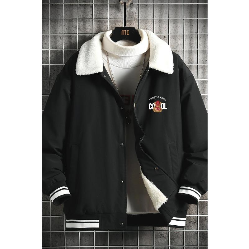 New fleece thickened couple cotton clothes, student winter clothes, cold-proof tops, men's fleece thickened cotton-padded clothes lapel