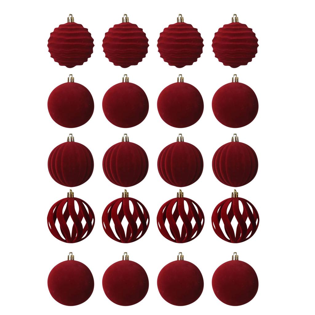 2.36 Inch Christmas Tree Ornaments, Velvet Balls, 20 Pieces Flocked Decorative Ball Ornaments Set, For Christmas 2024, Red