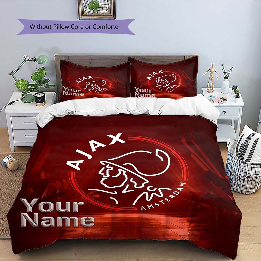 AFC Ajax Custom Name Pattern Bedding,Quilt Set Quilt Cover Pillowcase Home Birthday Gift(1 * Duvet Cover + 2 * Pillowcase, Without Core)