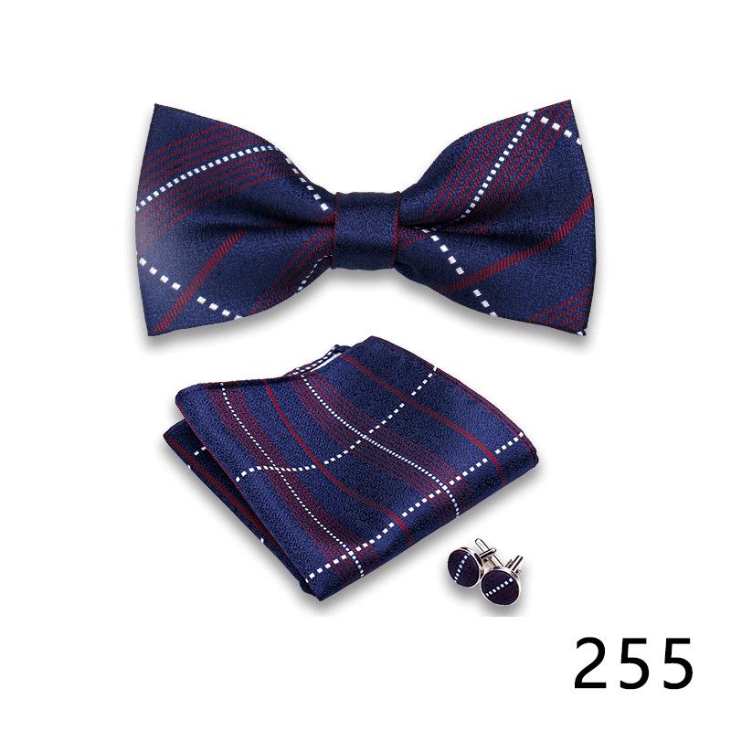 Men's Formal Bow Tie and Pocket Square Set for Banquets and Weddings, with Lapel Flower.