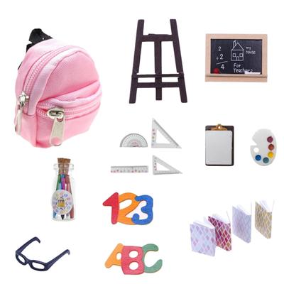 1:12 Toy Figure Model Realistic School Supplies Set Dollhouses Pretend Girls Gift Decorations Pretend Playset