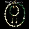 Vintage Necklace With Versatile Temperament Pearl Mix Match Green Tiger Eye Stone Bracelet Earring Set