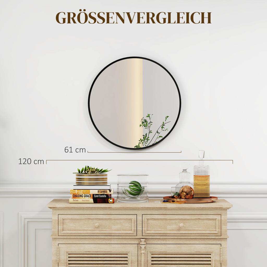 61cm Decorative Wall Mirror for Bedroom Living Room, Modern Round Bathroom Mirror for Home Decor, Black