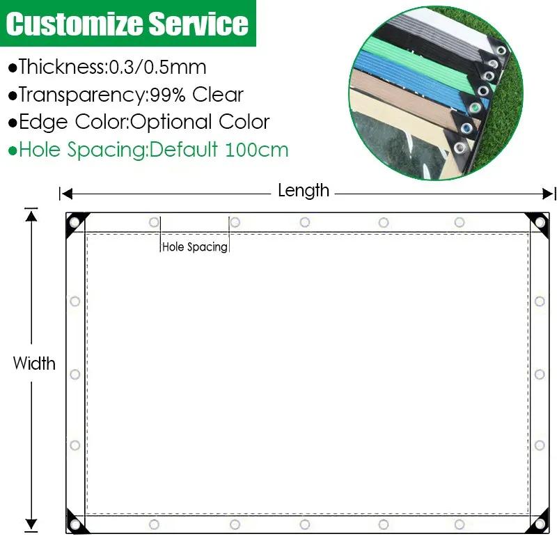 0.3&0.5mm PVC Clear Tarpaulin Thickened Rain Awning Cloth Pergolas Raincover Waterproof Canopy Sail Transparent Rainproof Screen