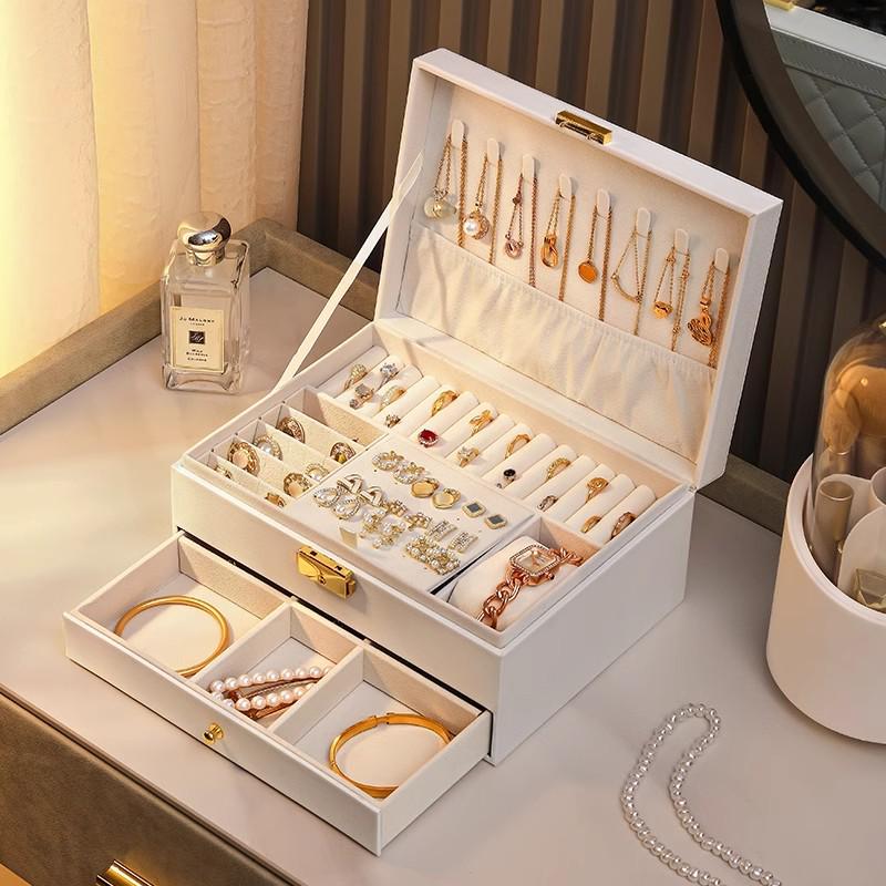 Elegant Jewelry Storage Box with Multi-Functional Drawers for Rings, Earrings, Necklaces, and Ornaments - Perfect for Home Display.
