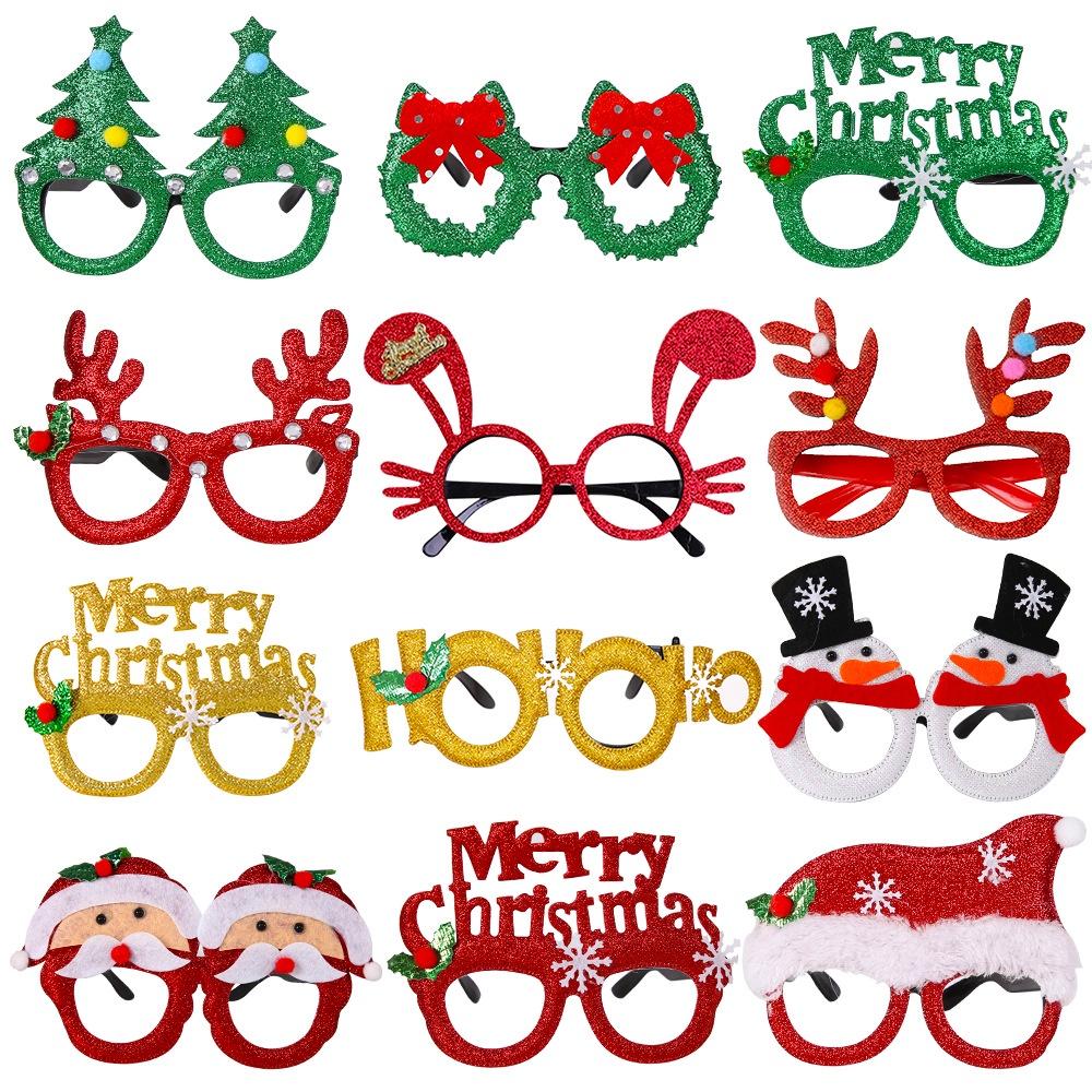2023 Cross-border Christmas Decorative Glasses Adult And Children's Props Snowman And Butterfly Bow Glasses Frame Cartoon Style Characters)