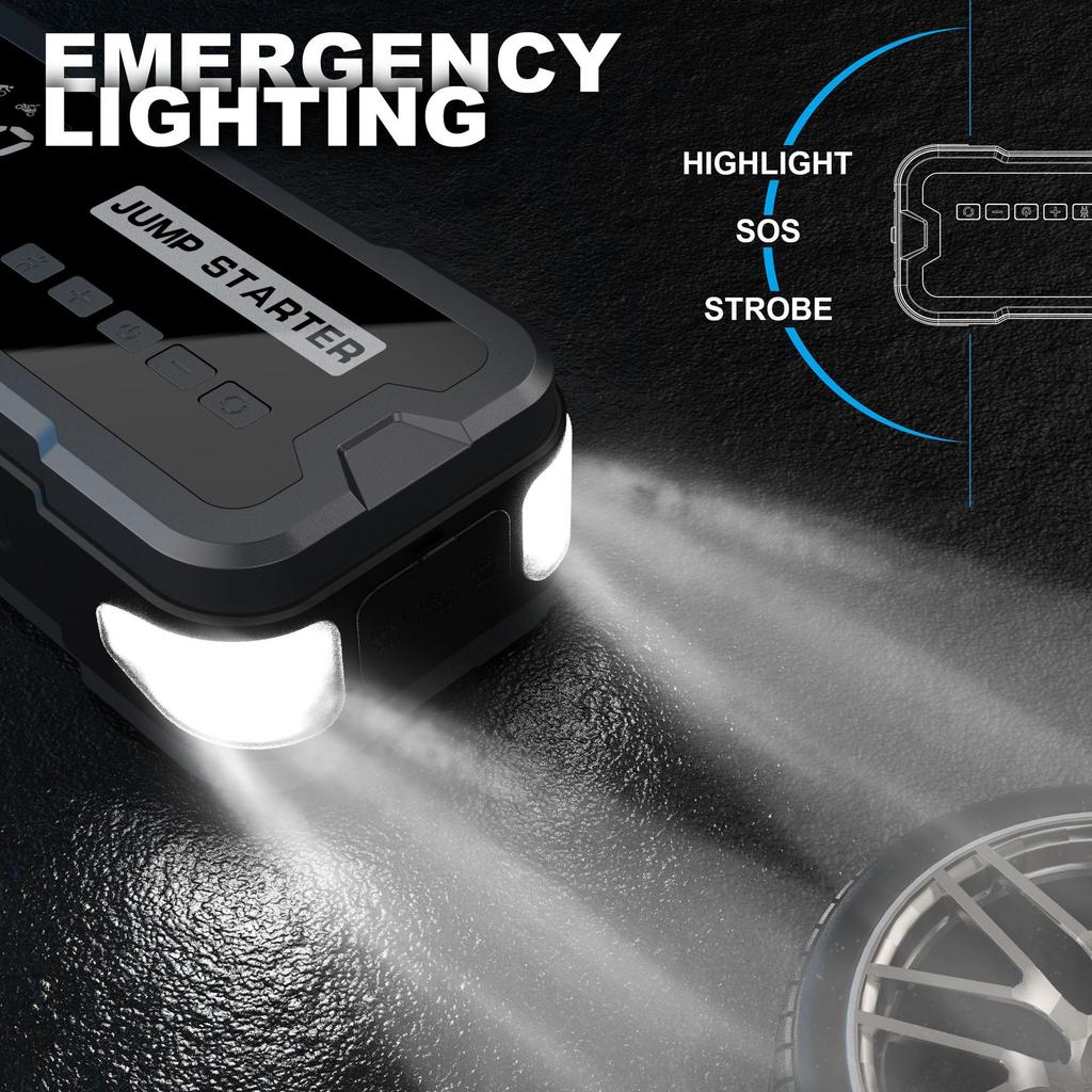10000mAh 2000A Peak Car Jump Starter Air Compressor 4 In 1 Emergency Flashlight Portable Power Bank for Gas & Diesel Vehicles