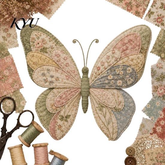 Kreative Hobby-Sets Garten-Tier-Patchwork DIY-Kit, Floraler Stoff Nähen Niedliche Textilkunst Starter-Kit Schmetterling Vogel Basteln für Erwachsene, Zuhause