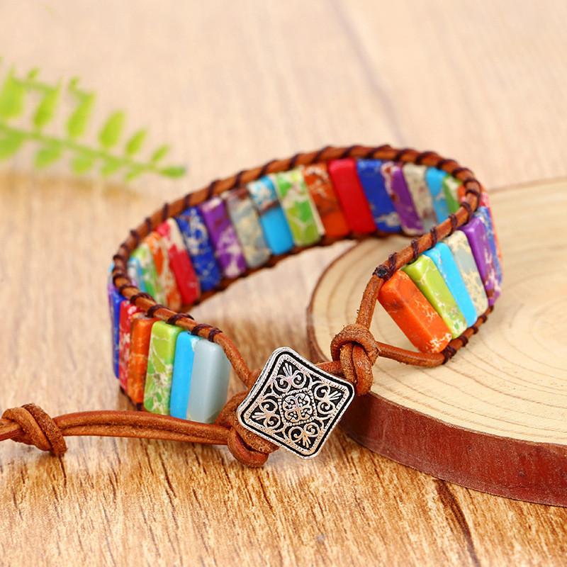 Bohemian 7 Chakra Stone Bracelet For Women Colorful Emperor Stone Braided Rope Woven Wrist Bangle Men  Jewelry Gift