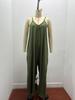 2026 Sommer Damen einfarbiger Jumpsuit mit aufgesetzten Taschen und Trägern - Lockere lässige Passform lange Hosen