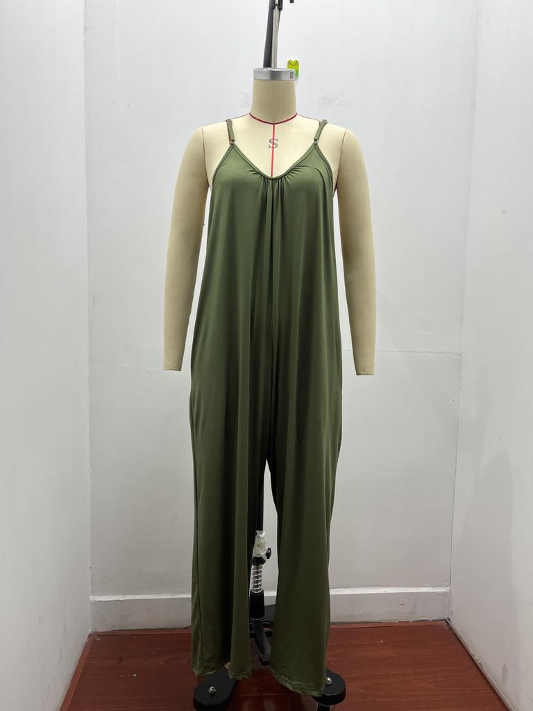 2026 Sommer Damen einfarbiger Jumpsuit mit aufgesetzten Taschen und Trägern - Lockere lässige Passform lange Hosen