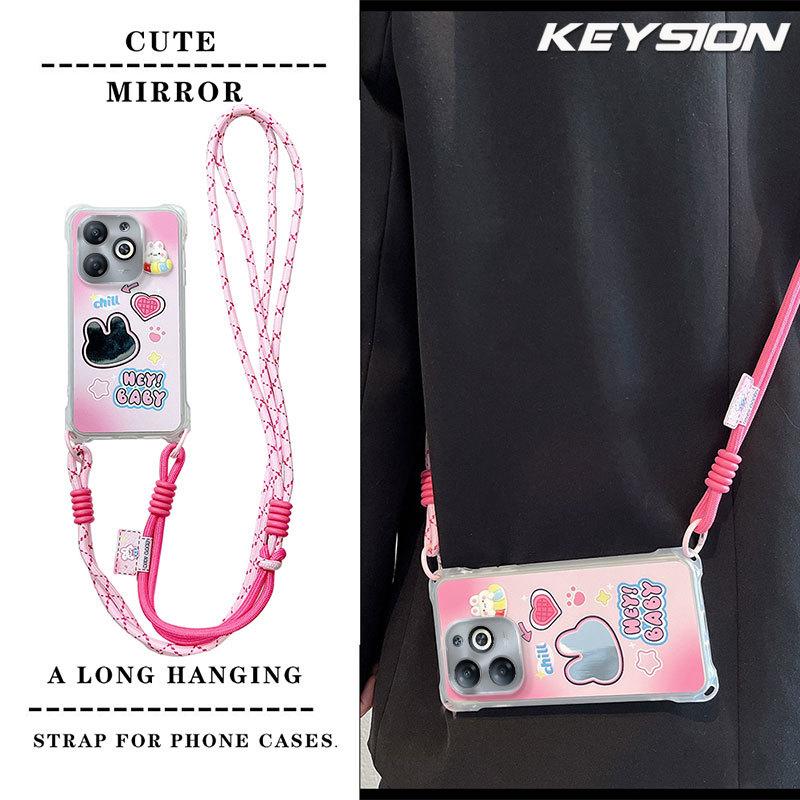 

Кейс KEYSION через плече зі шнурком для TECNO Spark Go 2024 20 20C Милий мультяшний довгий ремінець Дзеркальний ударостійкий чохол для Tecno Pop 8 for Spark 20C