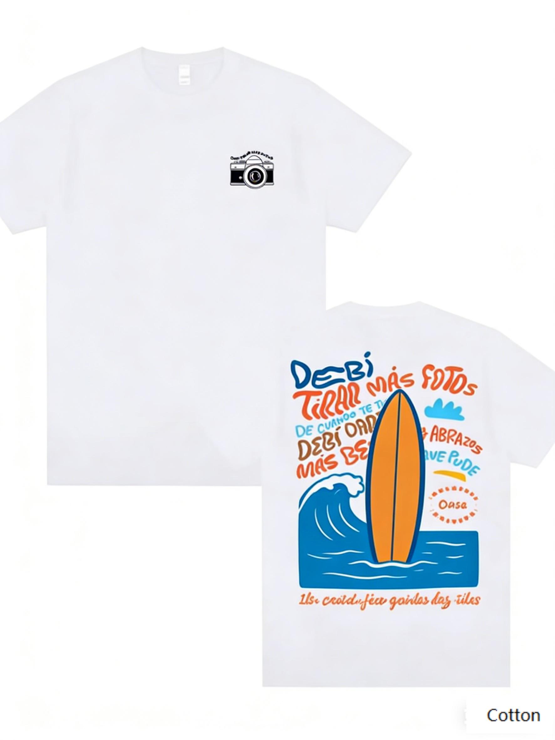 TShirt with Retro Camera Surfboard Graphic Premium Heavyweight Material Exquisite Street Design for HighEnd Summer Casua M