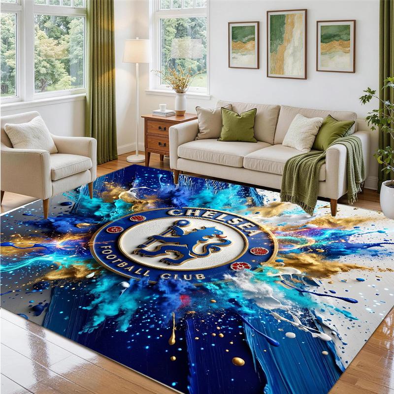 Chelsea FC Design Crystal Velvet Rug Soft Decorative Mat for Bedroom Entrance