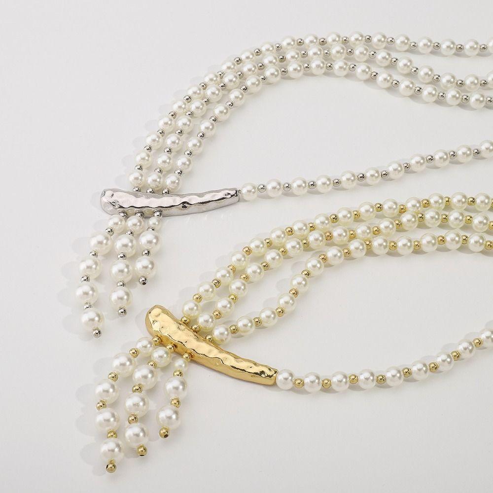 Lock Bone Chain Multi-Layer Pearl Necklace Minimalis Elegant Zinc Zinc Alloy Pearl Necklace Gift