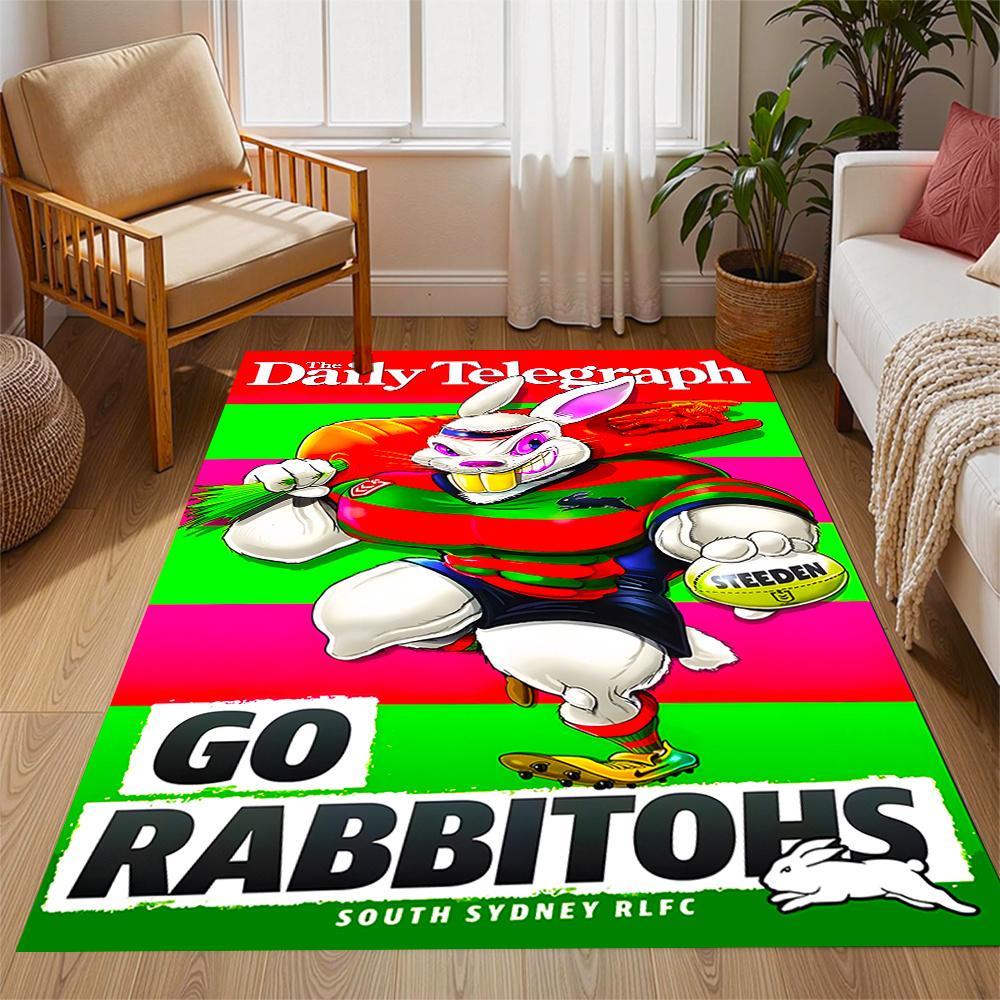 Rabbitohs Mascot Sports Theme Printed Nonslip Wearresistant Large Size Square Floor Mat Suitable For Living Room Bedroom Game Room Studio Carpet Home