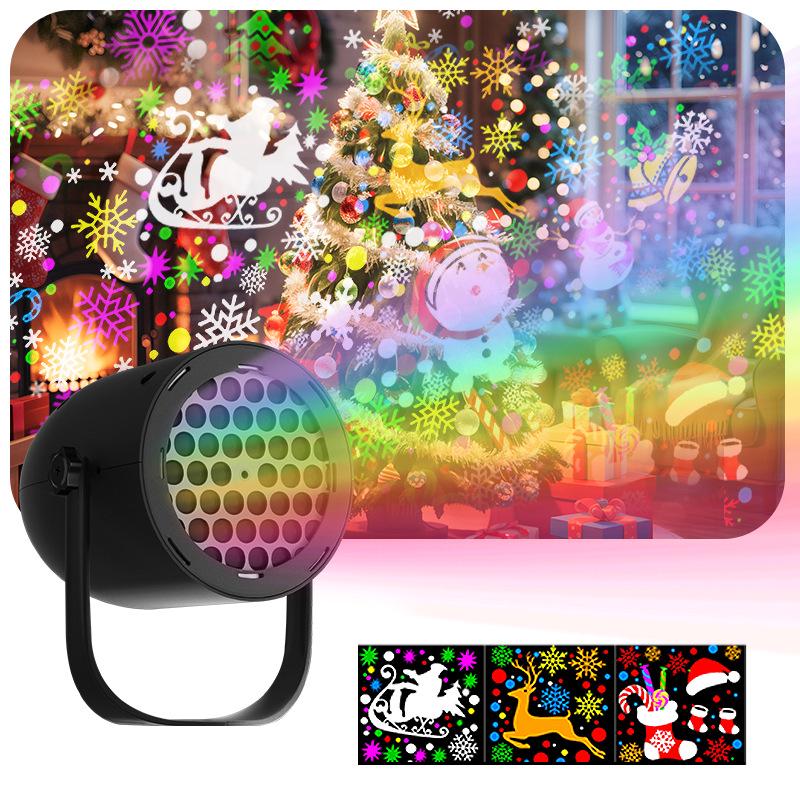 Festive LED Snowflake Projection Lamp with 16 Patterns - USB Halloween & Christmas Atmosphere Rotating Stage Light