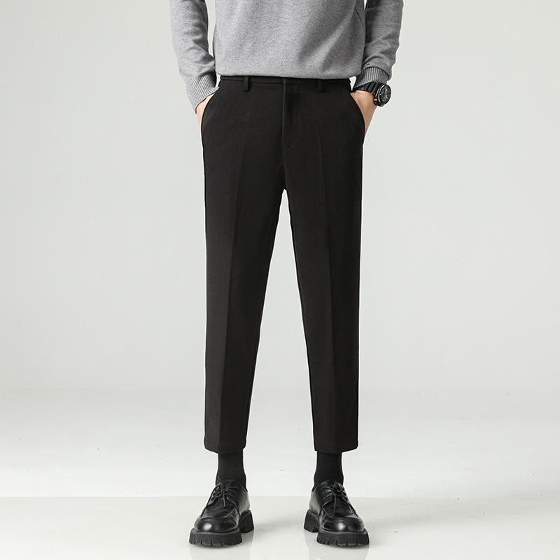 Autumn and Winter New Velvet Thickened Men's Drape Black Pants Small Trousers Men's Slim Straight Casual Pants