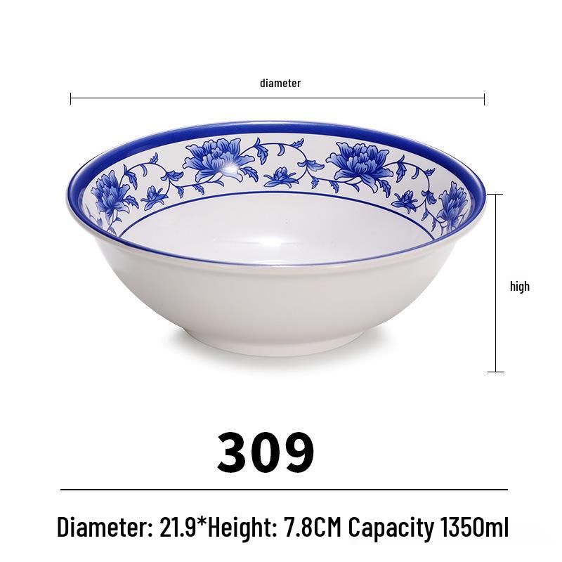 Blue & White Melamine Noodle Bowl: Imitation Porcelain Tableware for Ramen, Soup, Wonton, or Beef Noodles in Noodle Shops