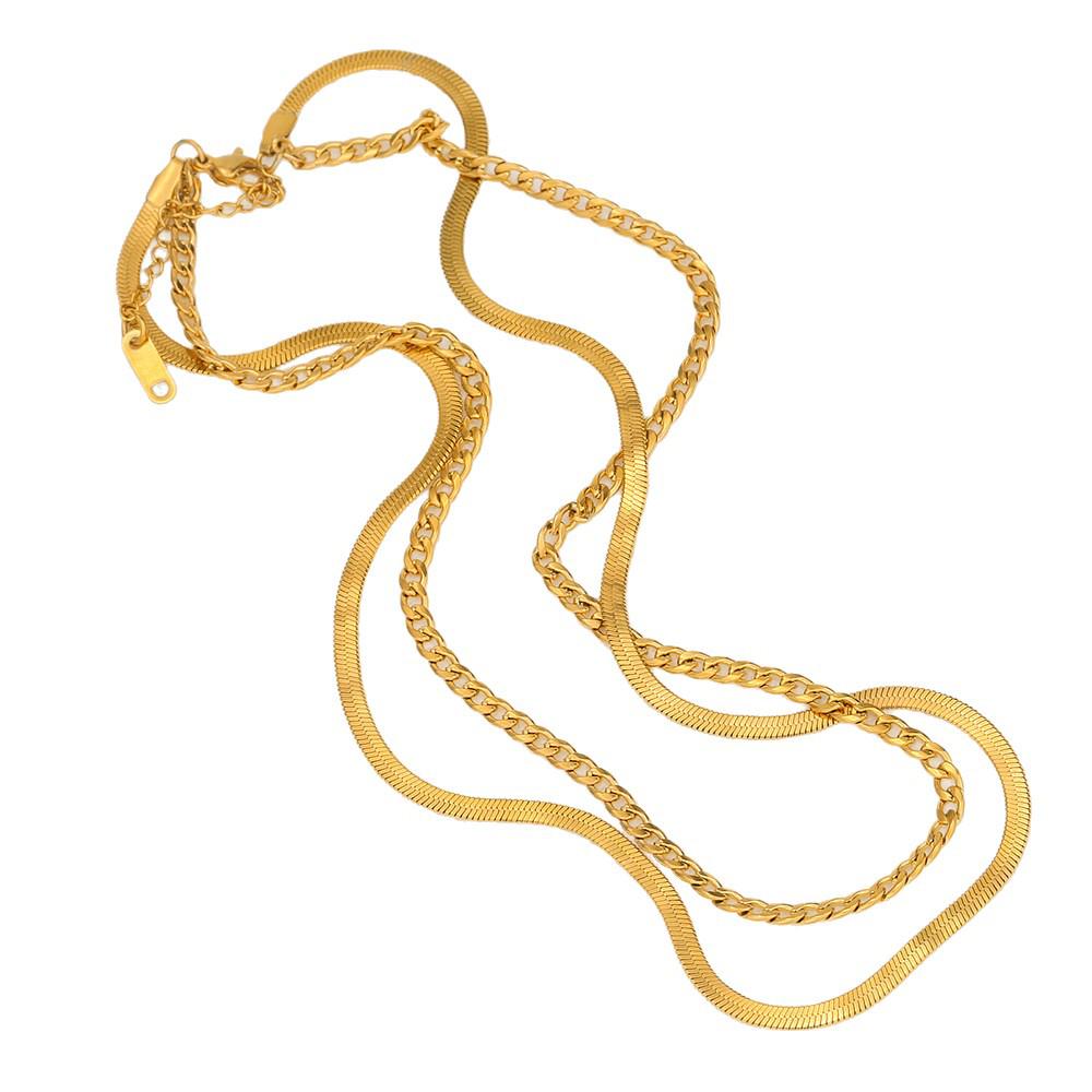 European Classic Snake Bone Necklace: Stainless Steel 18K Gold-Plated Double-Layer Chain for Women