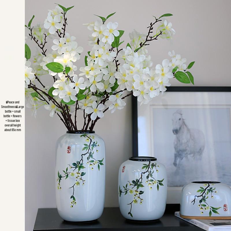 Round Chinese Ceramic Vase: Floral Art for Living Room & Hallway Decor, Ideal for Hydroponics & Silk Flowers