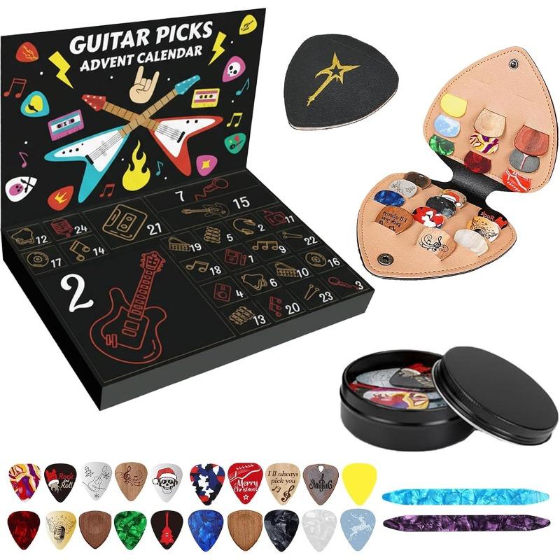 

Guitar Pick Advent Calendar 2025, with 20 Colorful Guitar Picks,2 Special Oud Picks Leather Pick Holder Metal Tin Case,Rock Fans Musical Collectors чёрный