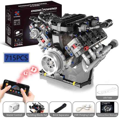 Moc Electric Rc New Creative App Control V8 Engine Led Model Building Blocks Children'S Puzzle Toy Birthday Gift