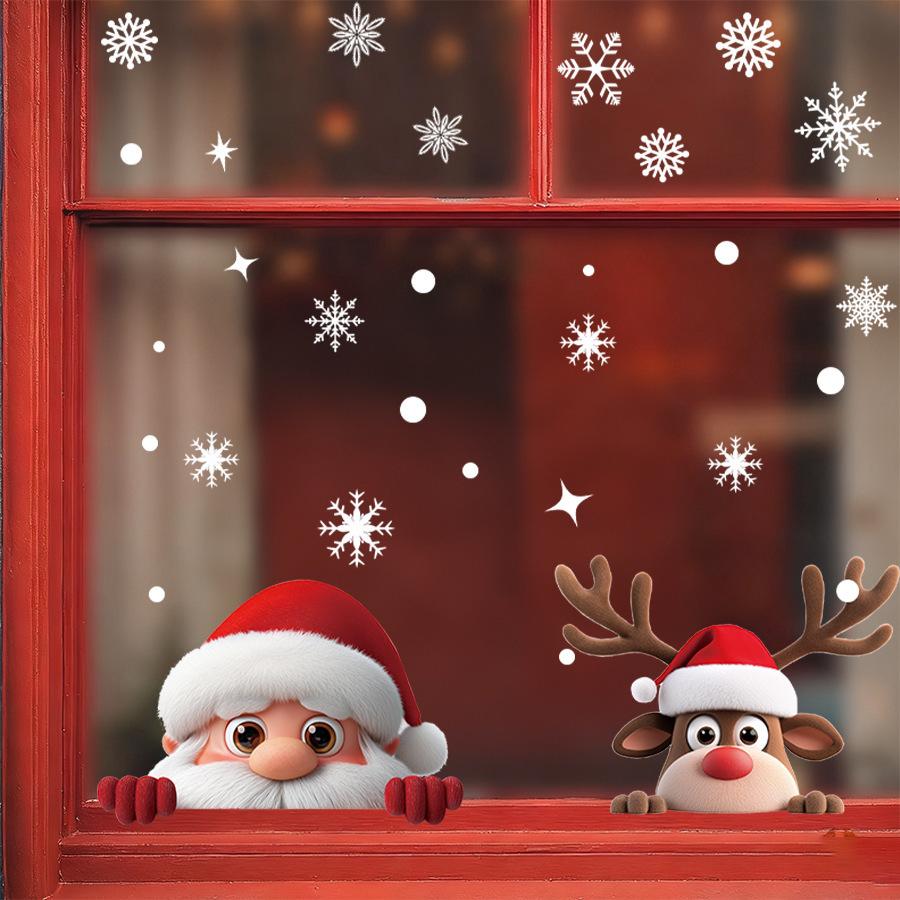 2‑Pack Santa & Reindeer Christmas Window Static Stickers, Double‑Sided Removable No Residue Decals for Holiday Glass Decoration