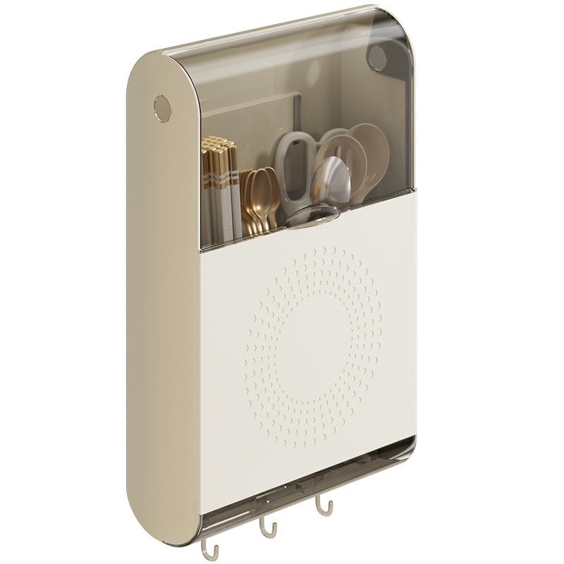 Wall-Mounted Multifunctional Chopstick Holder: Punch-Free, Dustproof Storage Rack for Chopsticks and Spoons