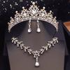 Princess Crown Bridal Jewelry Sets for Girls Blue Tiaras Choker Necklace Sets Bride Wedding Dress Prom Jewelry Accessories