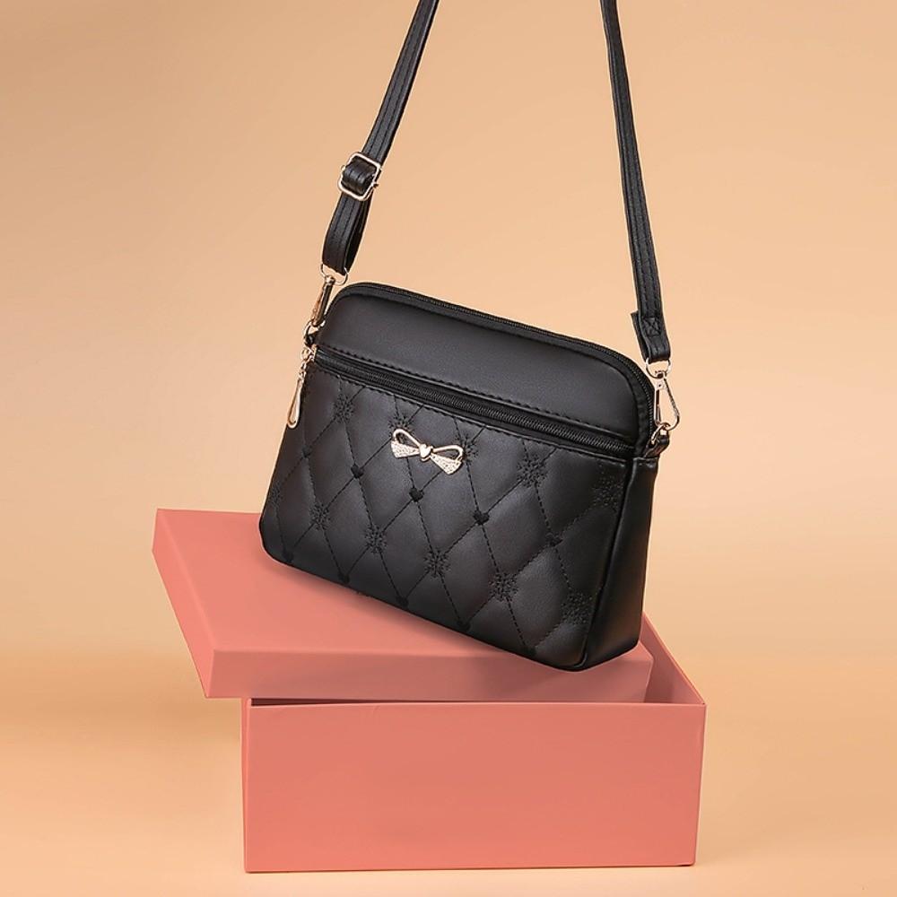 

Portable Embroidery Heart Shoulder Bags Solid Color Large Capacity Messenger Bag PU Leather Women s Handbag Women чёрный