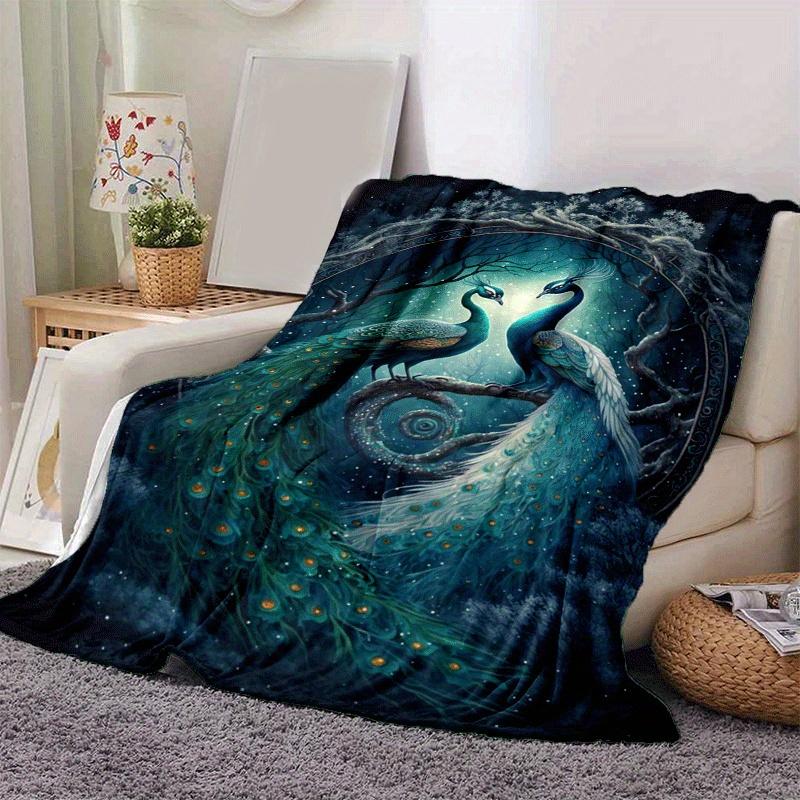 1 Stück Pfauenmuster Leichte Flanelldecke, Bequeme und Warme Decke, für Camping Sofa Bett und Couch Büro, Geeignet für Geschenk Blan