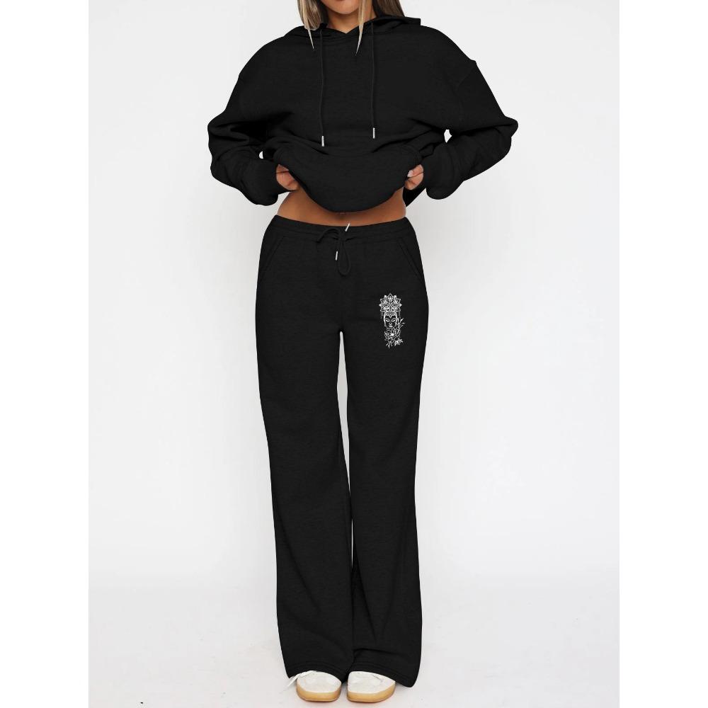 Women's Pullover and Wide Leg Sweatpants Set Are Fashionable and Comfortable Streetwear, Perfect for Autumn and Winter Women's Clothing