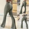 Yoga Pants Women Wide Leg Casual Trousers Elastic High Waist Hip-Hugging Style Solid Color Ribbed Fitness Pants