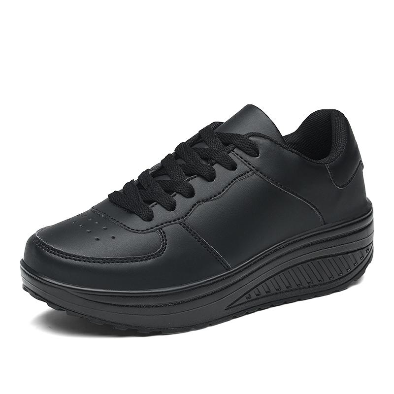 Women Thick-soled Sports Shoes PU Leather Outdoor Sneakers Non-slip Rocker Shoes Fashion Platform Shoes