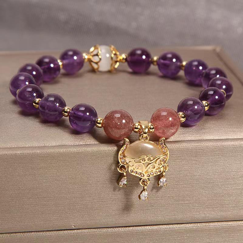Auspicious Amethyst & Wishful Strawberry Quartz Bracelet 2024: Women's Luxurious Peach Blossom Gift