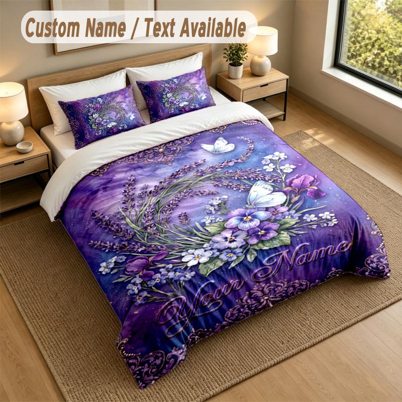 Butterfly Theme Personalized 3Pcs Bedding Set Custom Text & Name 1 Sheet 2 Pillowcases Household Bedding 1pc