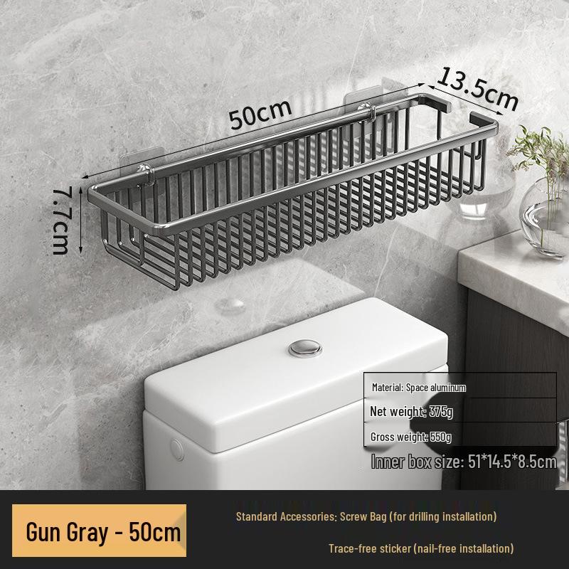 Punch-Free Wall-Mounted Black Bathroom Storage Shelf for Cosmetics