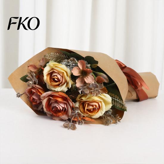 Faux Fern Leaves Artificial Rose Flowers Bouquet for Wedding Bridal, Fake Light Luxury Floral Arrangement Home Decoration And Photography Props,