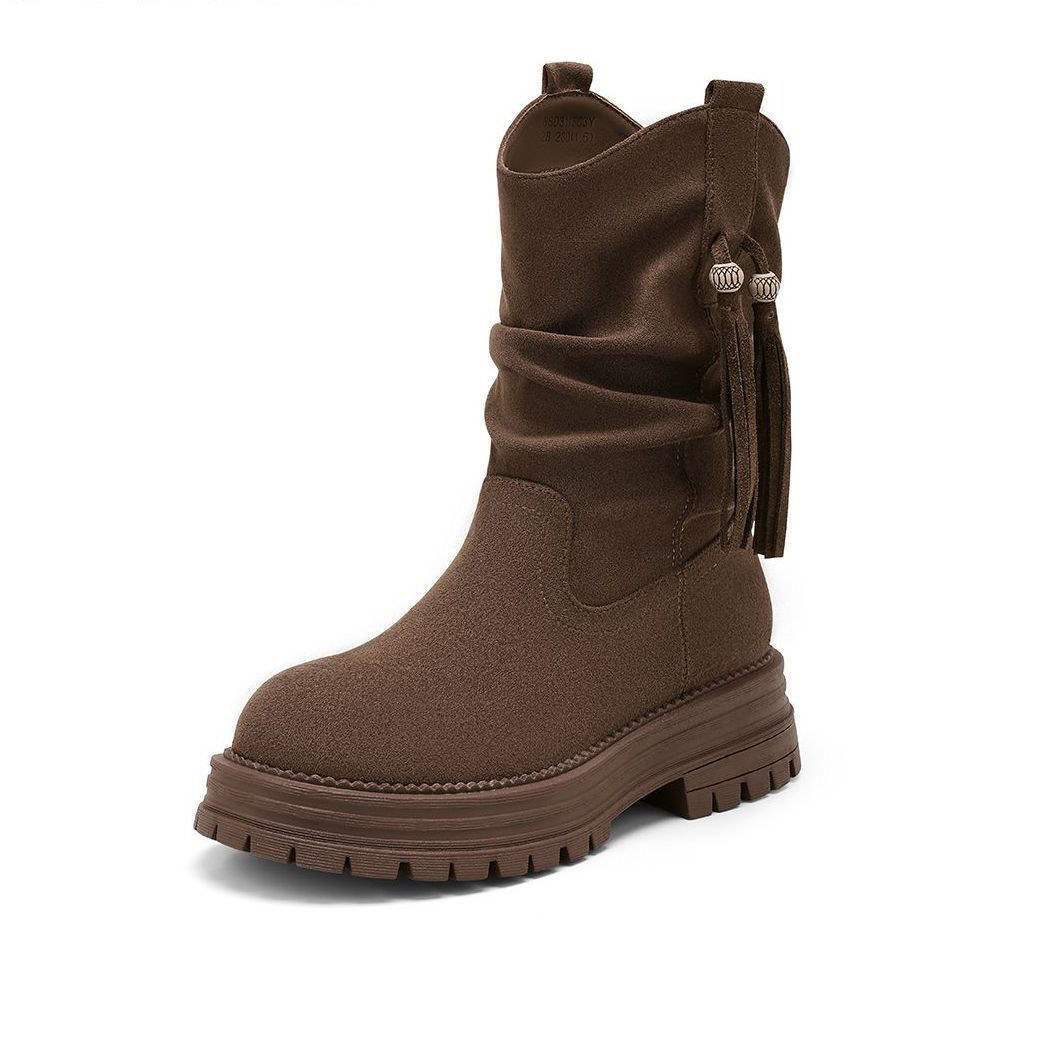 

Платформа на толстом каблуке, короткие ботинки, женские осенние дорожные альпинистские ботинки Мартин 2025, новые универсальные трендовые замшевые ботинки на наборном каблуке 40