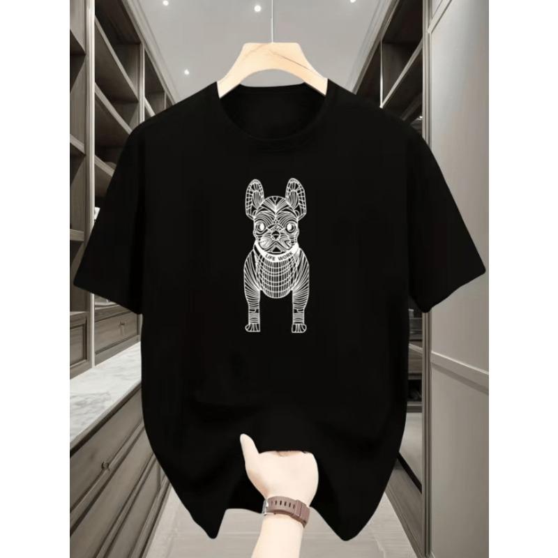 Men'S Minimalist Frenchie Print Short Sleeve Round Neck Casual Summer Top, Breathable for Casual Attire, Machine Washable French Bulldog Apparel