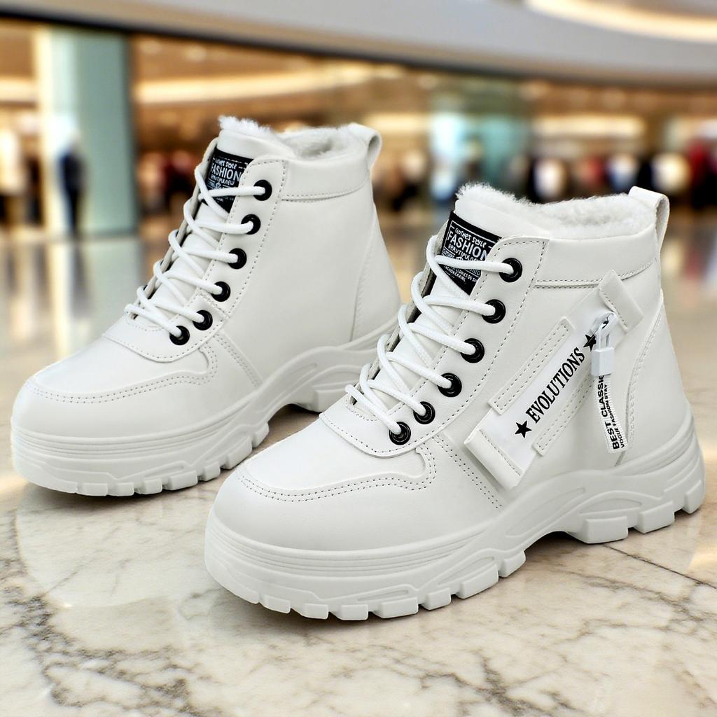 Women's Shoes, Snow Boots, Fashionable and Warm, with Thick Velvet and Cotton Shoes, Waterproof and Thick Lace Up Midsole Cotton Boots